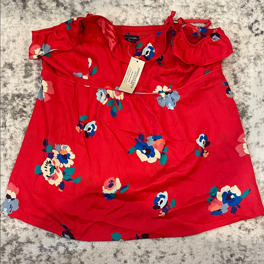 Red Floral Spaghetti Strap Silky Too